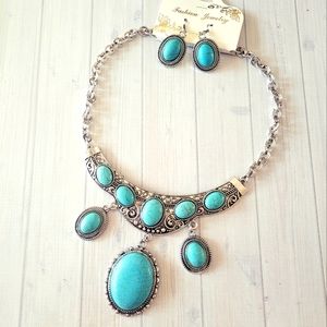 Bohemian Turquoise Necklace Earrings Set New